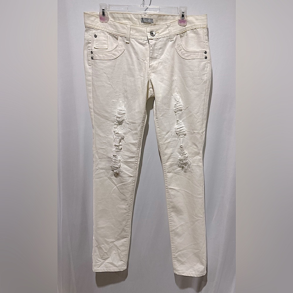 Max Rave Women's Distressed Rip Ivory Jeans - Size 11